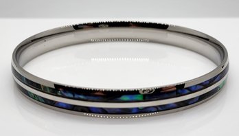 Abalone Shell Enameled Bangle Bracelet In Stainless