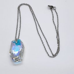 Faux Quartz Pendant Necklace In Rhodium Over Sterling