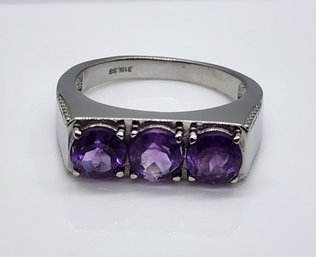 African Amethyst 3 Stone Mens Ring In Stainless