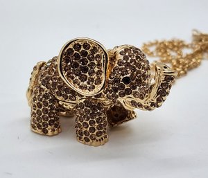Champagne & Black Austrian Crystal Movable Elephant Pendant Necklace
