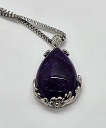 Purple Amethyst Pendant Necklace In Stainless