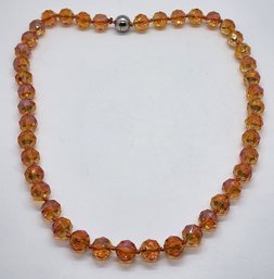 Orange Pearl Glass Beaded Necklace With Magnetic Lock