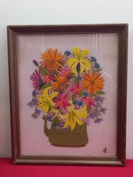 Embroidered Flower Bouquet In Tea Pot