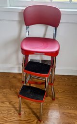 Vintage Red High Chair And Step Stool