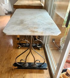 Stone Topped Table With Ornate Metal Legs