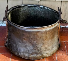 Extra Large Antique  Rustic Copper Cauldron With Hand-forged  Cast Iron Handles