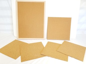 Mixed Set Of Cork Board Tiles, 4 Cork Board Sheets & Large Framed Cork Board