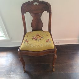 Fiddleback Embroidered Antique Chair With Floral Design