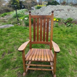 Incredible And Comfortable Vintage Oak Wood Rocking Chair With Wide Arm Rests - Cushions Included