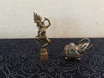 Hindu Brass Bell And Trinket Box Lot