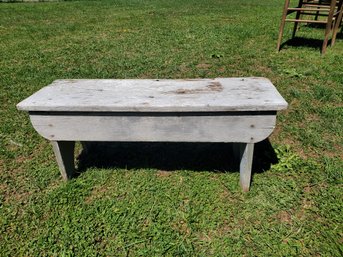 Antique Small Handmade Painted Weathered Wood Bench