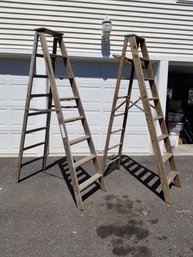 Two Folding 8 Ft Wooden Step Ladders