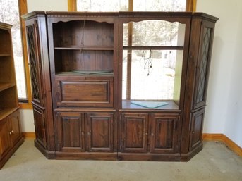 Vintage Dark Wood Four Piece Cabinet Hutch Entertainment Bar Bookshelf Unit