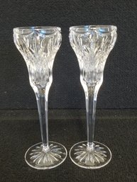 Pair Of Vintage Fine Waterford Canterbury Marquis Crystal Fluted Candlestick Holders