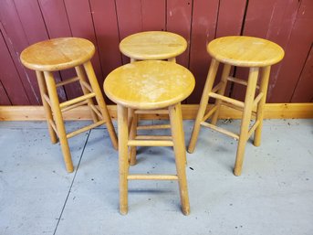 Four Winsome Wood Hardwood Round Seat Bar Stools