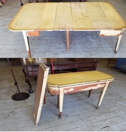 Antique Distressed Yellow Country Primitive Wood Console Table  Dining Table With 3 Leaves