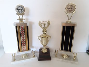 Trio Of Vintage Automotive Car Award Trophies - Two Have Marble Bases - Great For Repurpose Or Decor