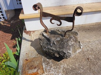 Antique Scrolled Iron Boot Scraper In Stone Rock Base - Circa 1700s