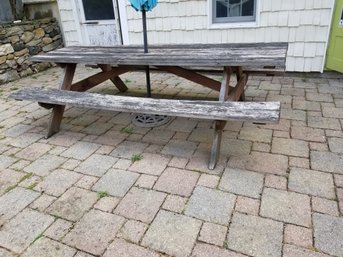 Vintage Very Heavy Weathered Solid Wood 9-ft Rustic Picnic Table