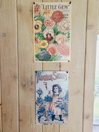 Two Tin Garden Flower Seeds Wall Signs