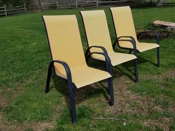 Three Yellow Outdoor Sling Lawn Chairs