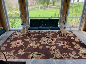 Indoor Outdoor Patio Rug - Brown Floral  8' X 12'