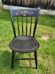 Vintage Nichols & Stone Single Hardwood Black Stenciled Fruit Bowlwood Chair