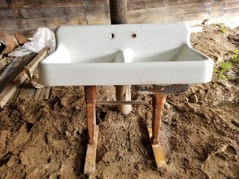 Antique Cast Iron Sink Double Basin With Legs Farmhouse
