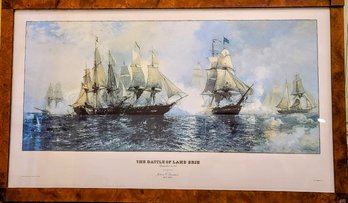 'The Battle Of Lake Erie' September 10, 1813 Gorgeous Burled Framed Lithograph