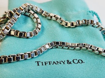 Real Tiffany & Co. Silky Smooth Thick Sterling Silver Box Link Chain Necklace With Bag And Box