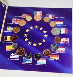 Europe's Final National Coins Set -15 Different European Coins In 3 Panel Folder With Info & History