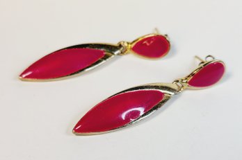 Vintage Gold Tone Enamel Hanging Drop Earrings