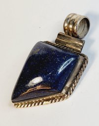 Large Vintage Sterling Silver Blue Gold-stone Pendant