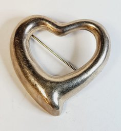 Large Sterling Silver Heart Pin/ Brooch