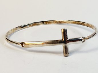 Unique Sterling Silver Cross Hinged Clasp Bangle Bracelet