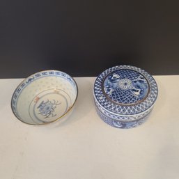 Vintage Blue & White Chinese Porcelain Catchall Dishes