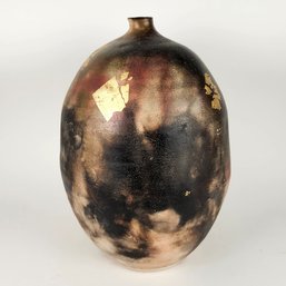 Large Red Black Ceramic Vase With Gold Leaf