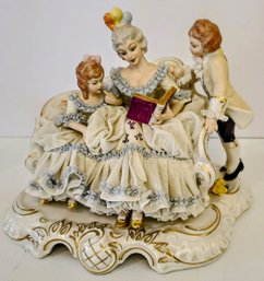 Lady Reading To Children - Dresden Lace Figurine