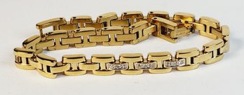 Beautiful  Vintage Citizen Steel  1980s Retro CZ Rhinestone Gold Tone Link Bracelet