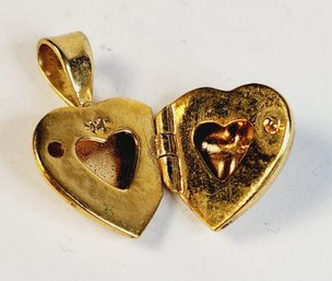 Vintage Gold Over Sterling Silver Heart With Cross Locket Pendant