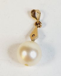 Vintage 14k Yellow Gold Real Cultured Pearl & Diamond Pendant
