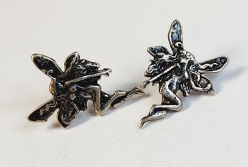 Unique Vintage Sterling Silver Fairy / Pixie Earrings