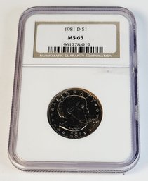 1981-D Susan B Anthony Dollar In NGC Slab MS65