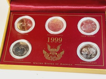 1999 State Quarter Set In Display Case  5 Coins