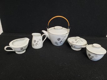Vintage Noritake China Rosamor Porcelain Tea Pot With Two Each Sugar & Creamers
