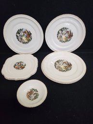 Vintage Harker Pottery Co Courtship Colonial Couple Dinnerware With 22K Gold Accents
