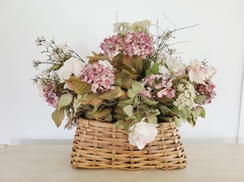 Lovely Silk Flower Arrangement In Woven Wicker Basket