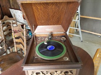 Antique Victorian Silvertone Phonograph Record Player Table Top - Works!!!!  YouTube Link In Description!