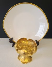 Plate With Golden Lining And Floral Compote Dish
