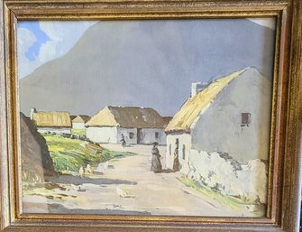 M. Wilks Framed Painting - European Village Scene